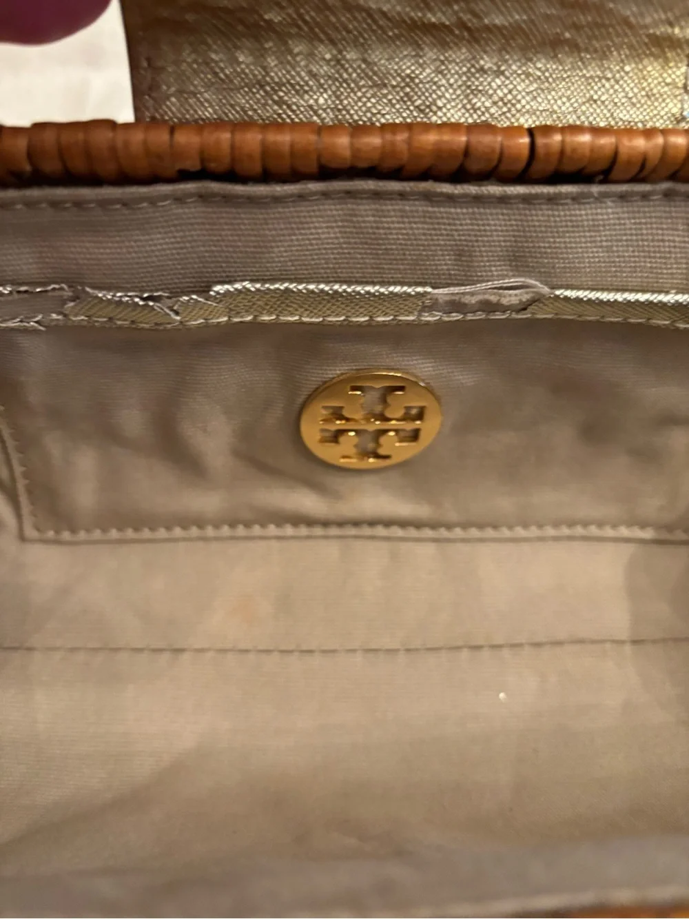 Vintage Tory Burch Woven Basket Clutch with Metallic Center
